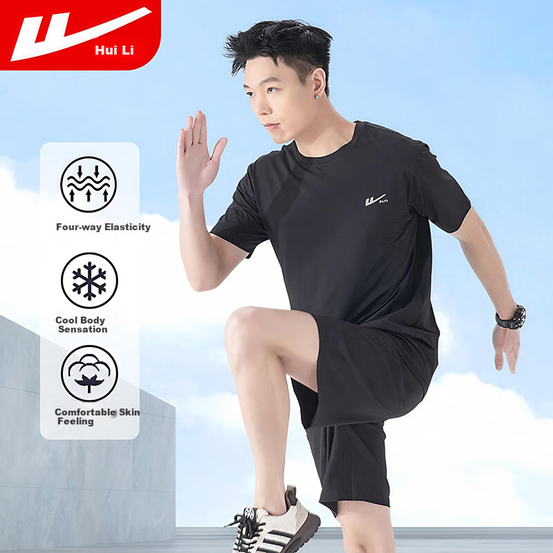 Warrior Sports Set for Men, Summer Breathable Quick-Dry Shorts, Short-Sleeve T-Shirt, Casual Running Fitness Five-Point Pants