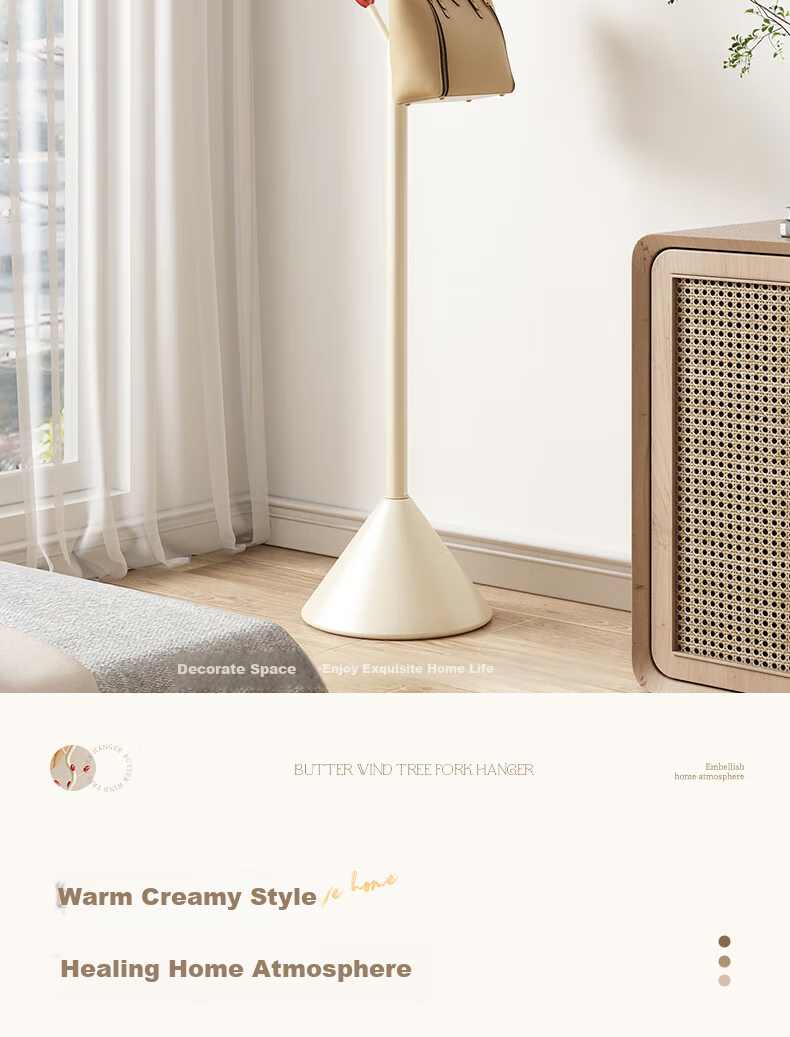 Shengnuoyilin Coat Rack Cream Style Bedroom Clothes Hanger, Entrance Hall Coat Stand, Fishbone Clothes Hanger, Floor-Standing Bag Rack, White And Gree 2