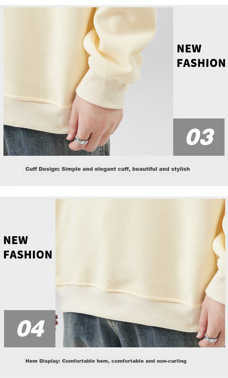 Jeanswest Men's Sweatshirt, 2026 Autumn Trendy Loose Round Neck Long Sleeve T-Shirt, Casual Top for Men, Apricot Color, Regular XL 9