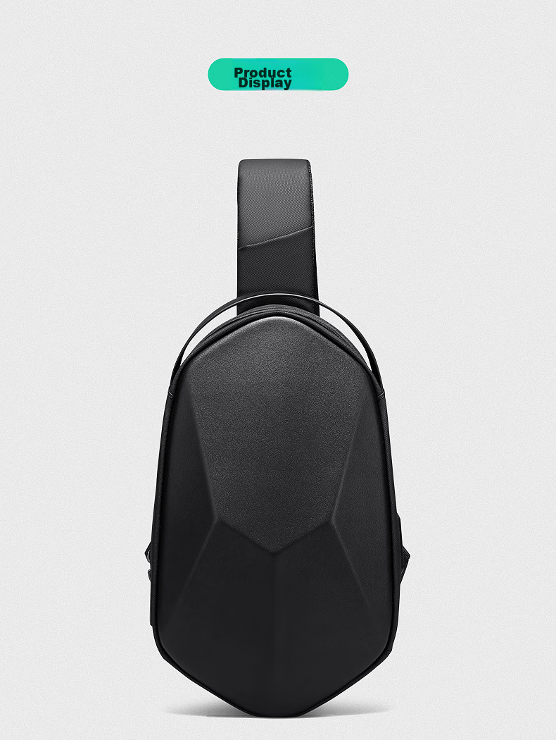 MARK RYDEN Chest Bag, Men's Sliced Three-Dimensional Crossbody Bag, Large Capacity, Personalized Shoulder Bag, Sports Hard Shell Bag, MR7507, Cool Black 18