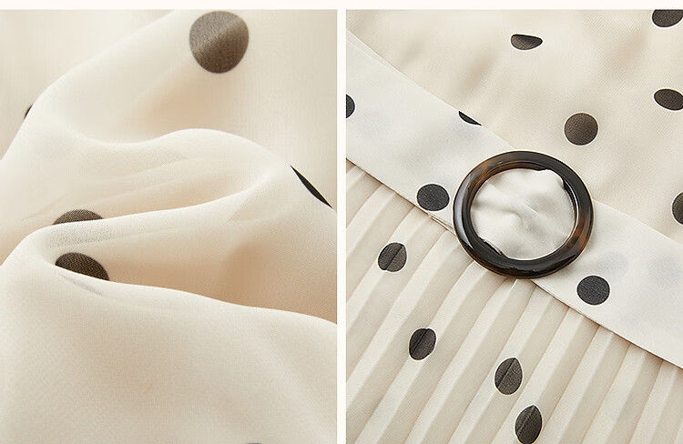 Dme [Elegant French Girl] Autumn Vintage Polka Dot Waist-Cinching Pleated Skirt with Ruched Hem, A-Line Women's Dress 8