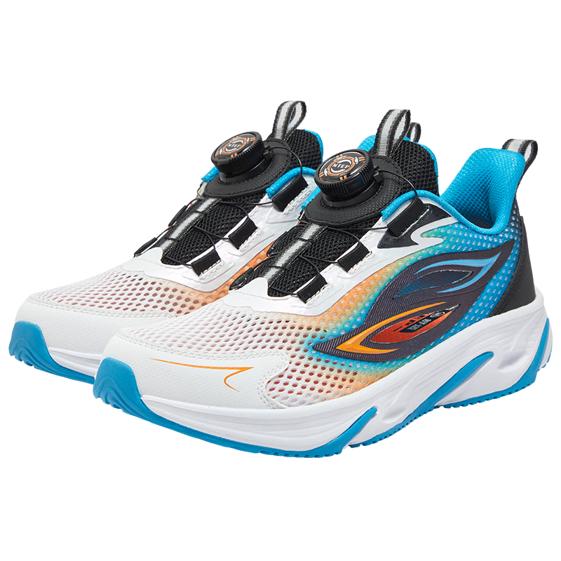XTEP Children's Shoes Boys' Big Kids Mesh Leather Shock-Absorbing Rotating Buckle Running Shoes XTEP White/black/Colorful Blue 37