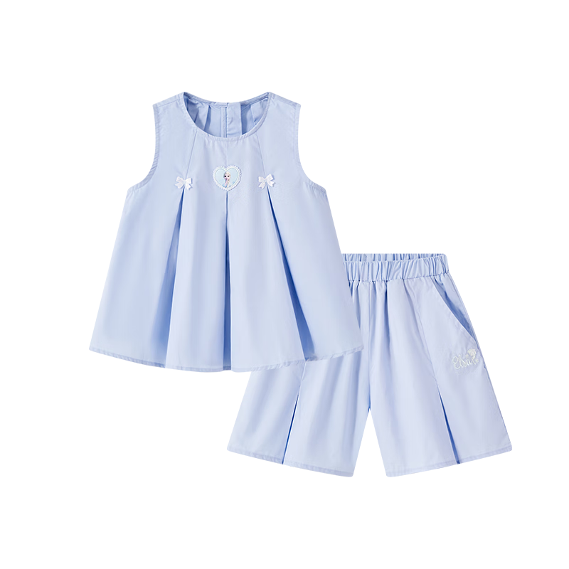 Disney Children's Set, Elsa Princess Girls' Pure Cotton Outfit, Summer 2026 New Style, Sleeveless Top And Shorts Two-Piece Set