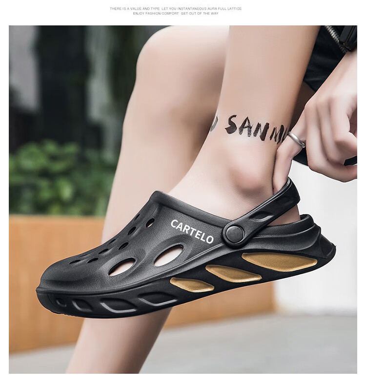CARTELO Men's Perforated Shoes, Summer Outdoor Dual-Use Sandals, Closed-Toe Slippers, Soft-Soled Beach Sandals 14