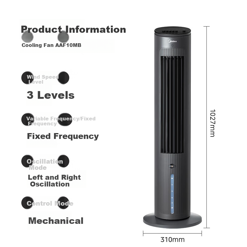 Midea [Cool And Refreshing Fragrance] Humidifying Cooling Home Air Cooler, Purifying Cold Wind Fan, Water-Cooled Bladeless Tower Fan, Floor-Standing Cool Air Machine, Quiet Cooling Fan, Cooling Mini Air Conditioner AAF10MB