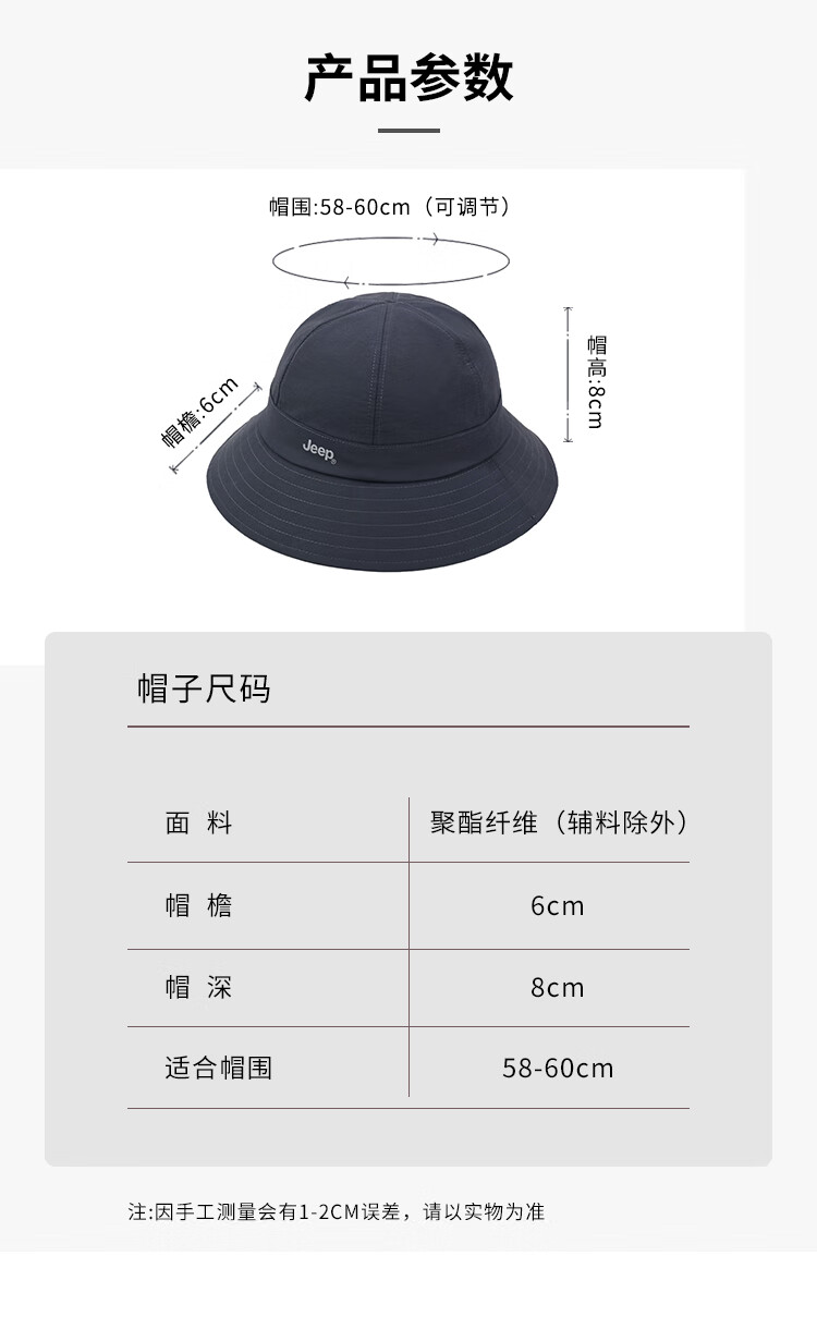 JEEP Men's Sun Protection Bucket Hat Fishing Hiking Outdoor Summer Cap Dark Blue Black 6