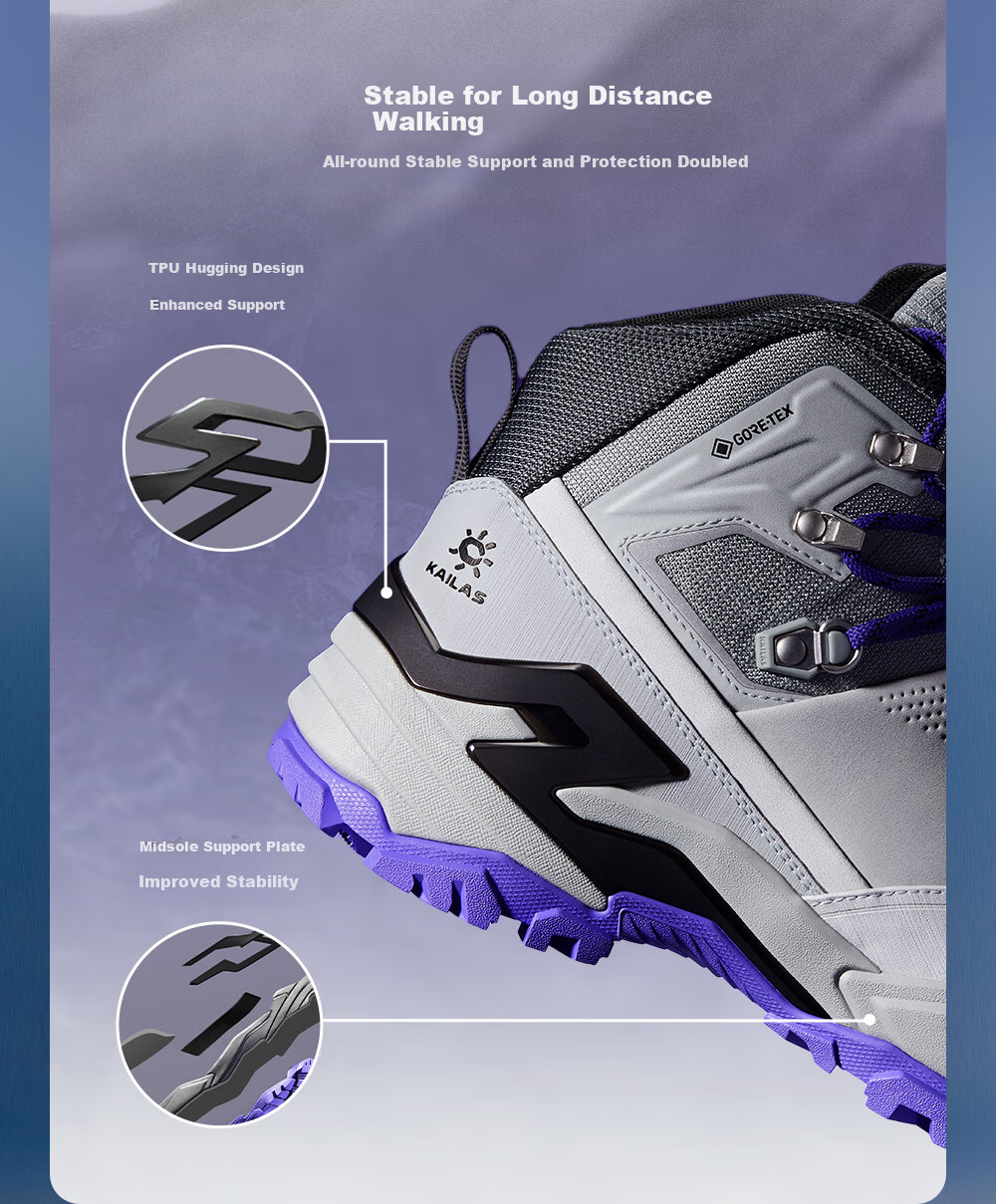 KAILAS MT5-3 Men's Mid-Top Hiking Boots, GTX Waterproof, Non-Slip, Shock-Absorbing, Heavy-Duty Trekking Shoes 8