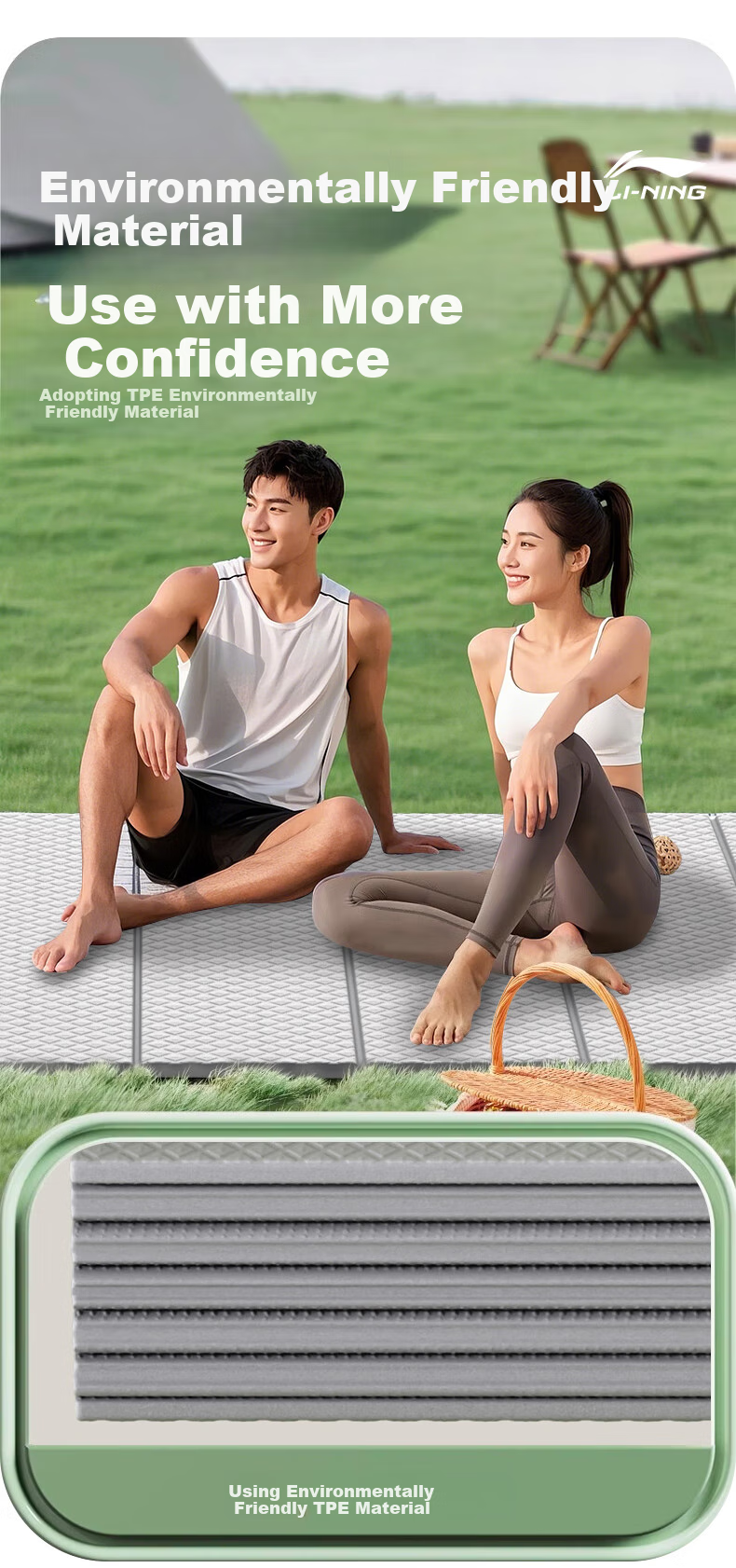 Li-Ning Yoga Mat, Foldable, Thickened, Portable Nap Mat, Outdoor Picnic Ground Mat, Children's Nap Pad, Moisture-Proof Seat Cushion for Students 3