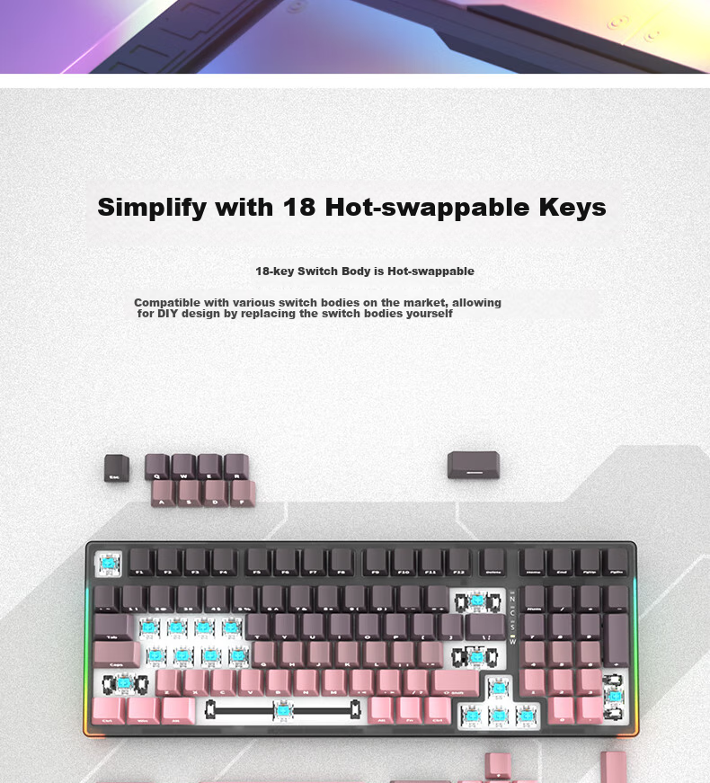 HP GK600FS Mechanical Keyboard Hot-Swappable Wired for Office, E-Sports And Gaming Dedicated Desktop Laptop Keyboard with Side-Carved Gradient Glacier Blue And Blue Switches 99 Keys 5