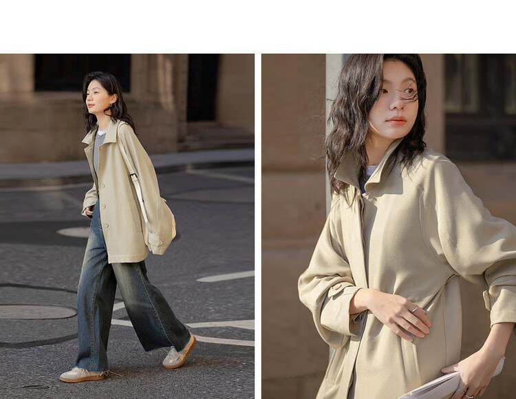 Demana Vintage Revival Spring Smart Simple Lapel Hidden Button Loose Fit Concealed Slimming Comfortable Women's Trench Coat Jacket 5