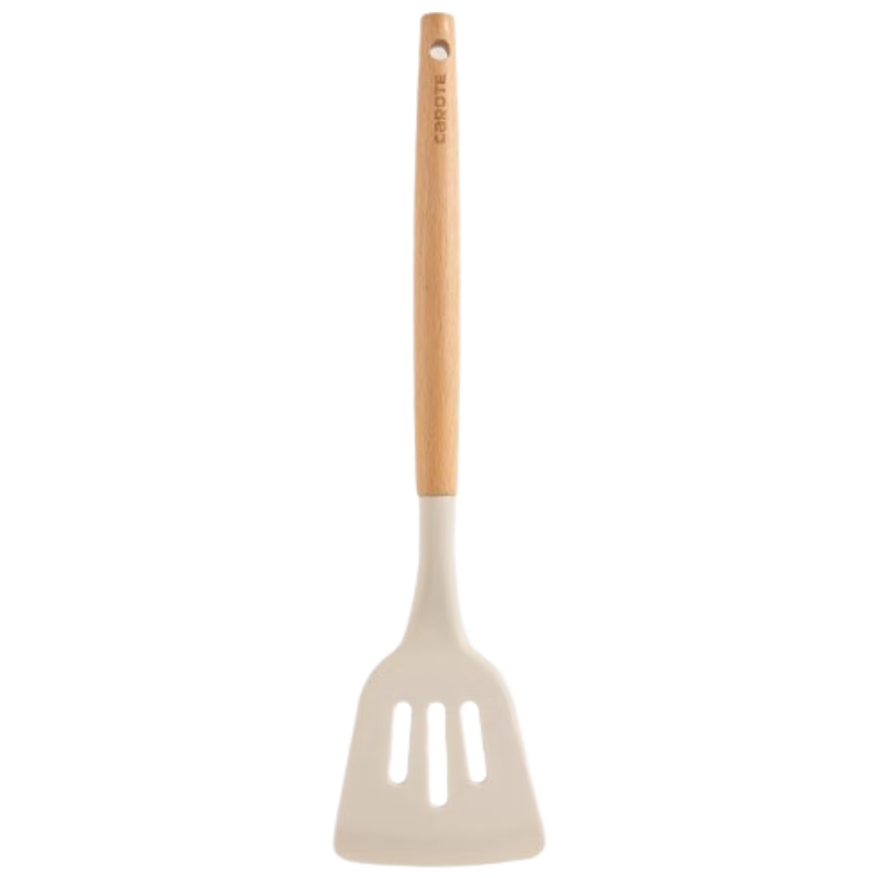 Carrot Silicone Turner Spatula Pancake Egg Steak Cooking Spatula Wooden Handle High Temperature Resistant Non-Stick Silicone Slotted Turner