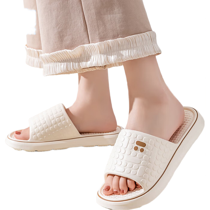 LETUO Emotion Pack Summer Indoor Home EVA Couple Thick-Soled Non-Slip Bathroom Sandals for Women, Beige 36-37