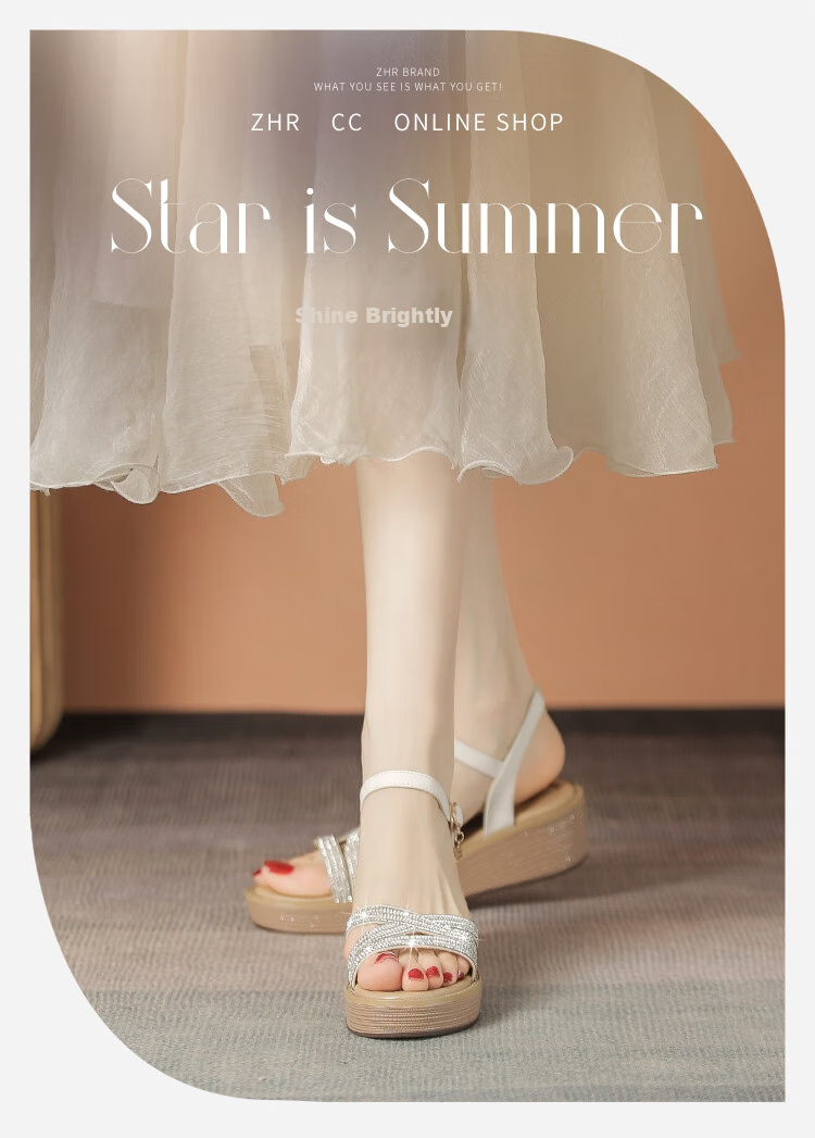 ZHR Women's Shoes, Summer Wedge Versatile Sandals, Fashionable Rhinestone Platform Slimming Beach Shoes for Women, AY161, Apricot Color, Size 35 1