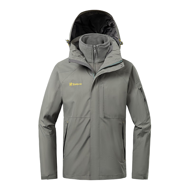 TOREAD Men's Outdoor Three-In Fleece Jacket, Detachable Two-Piece Set, Windproof, Warm Mountaineering Suit, Cold-Resistant Outerwear