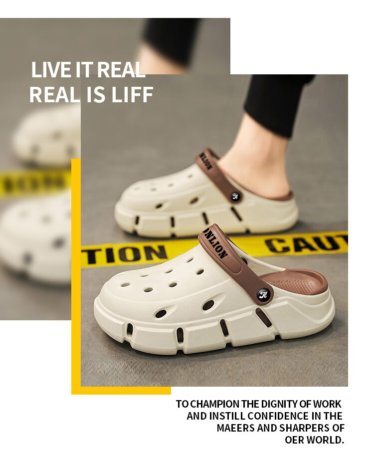 TonLion Perforated Shoes, Men's Summer Outdoor Sandals, Casual Couple Style Beach Slippers, Beige Brown, Size 38/39 2