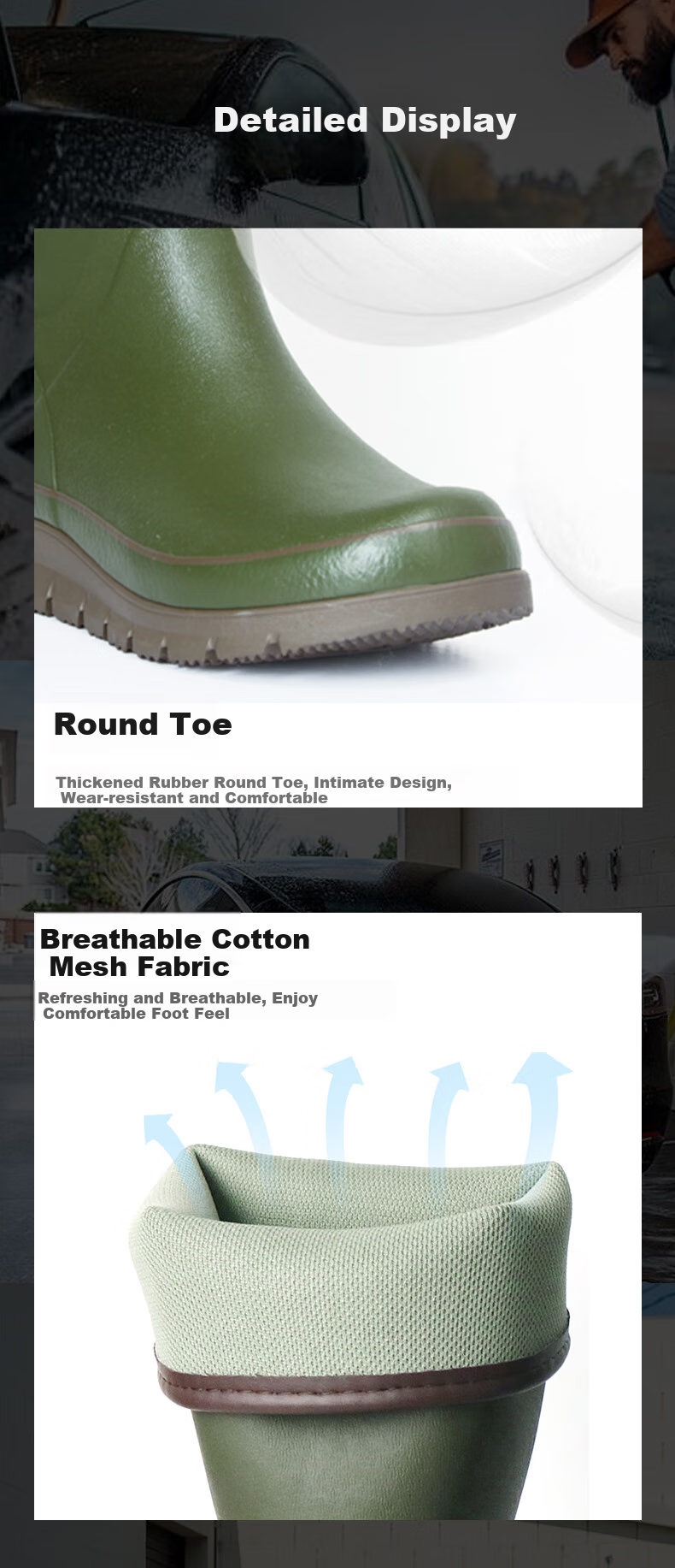 Jolly Walk Water Shoes, Waterproof Boots, Men's Tall Fishing Rain Boots, High-Top Outdoor Waterproof Car Washing Rubber Shoes JW268 Khaki Size 44 6