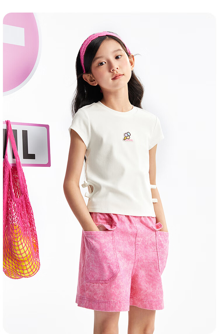 Annil Girls' Round Neck Short-Sleeve T-Shirt, 2025 Summer New Casual Elastic Slim-Fit Cute Fashionable Stretchy Top 4