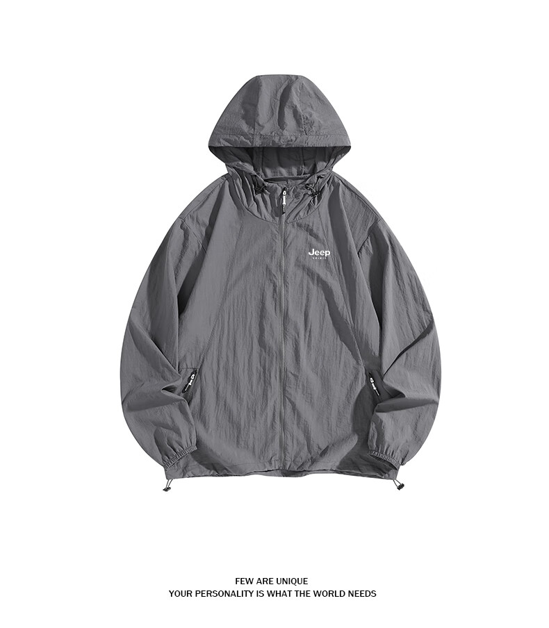 JEEP SPIRIT Men's Sun Protection Jacket, Summer Sports Outerwear, Outdoor UV-Resistant Lightweight Skin Coat, Dark Gray, Size L 6