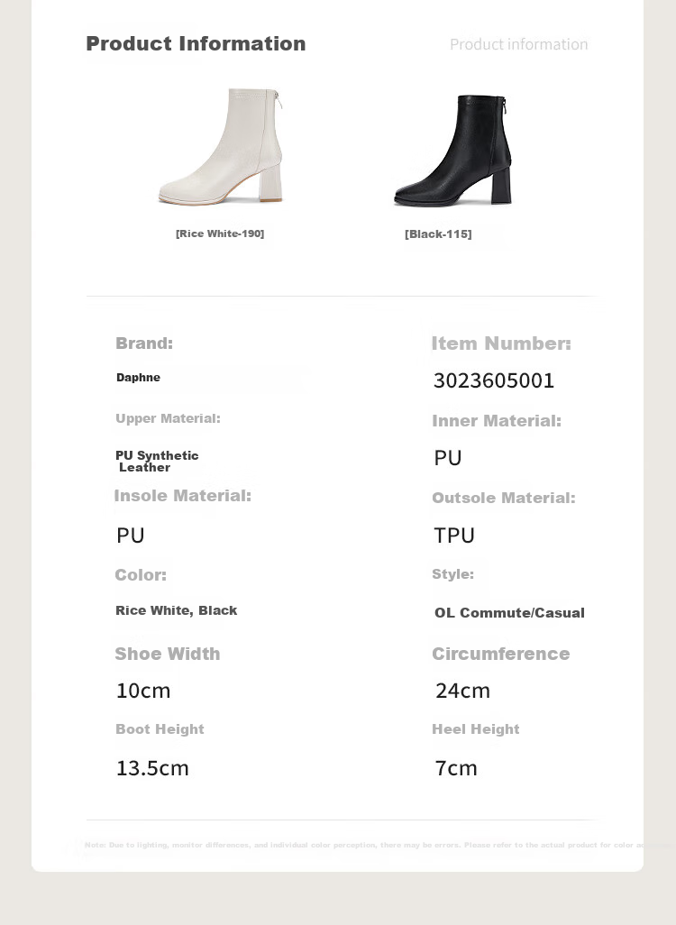 DAPHNE Women's Ankle Boots, Versatile for Spring And Autumn, French-Style High Heels, Nude Boots with Chunky Heel, Slim-Fit Women's Boots, Black, Size 35 6