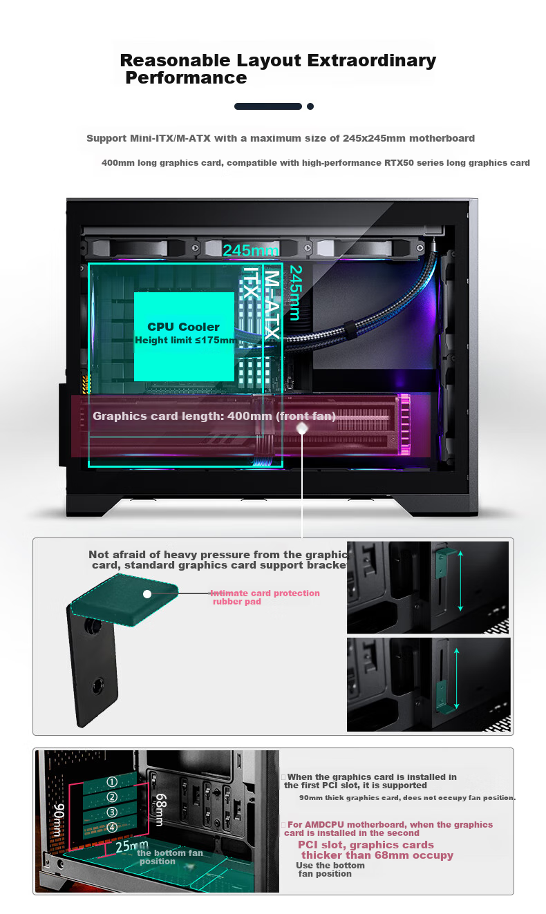 PHANTEKS XT M3 Mini Whirlwind MATX Black Side-Transparent Cooling Stand Desktop Small Case (360mm Water Cooling/9 Fan Positions/Four-Slot PCI/Type-C 20Gb) 2