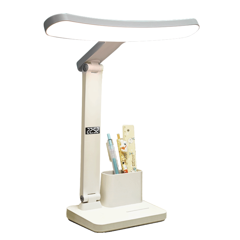 Boraer Desk Lamp Eye Protection Study Lamp with Clock Rechargeable Small Table Lamp Children's Reading Lamp Student Dormitory Bedside Lamp