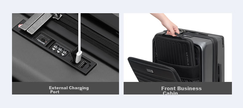 LEVEL8 Suitcase Travel Luggage for Men And Women, Business Carry-On with Front Opening, Wide Handle, Creator Series in Gray 40