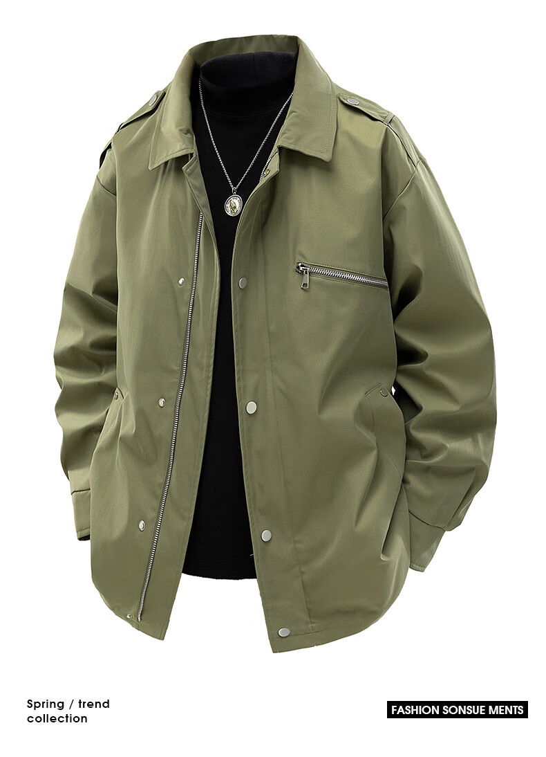 Number One Youth Men's Jacket Spring Autumn New American Style Plus Size Workwear Long Sleeve Shirt Coat Black 3XL 6