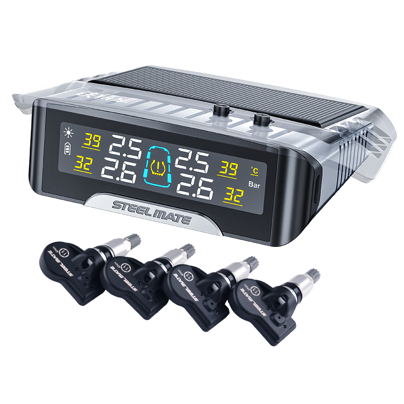 Tiejiangjun Solar-Powered Tire Pressure Monitor with Temperature And Pressure Display, Voice Annunciation T63 Built-I