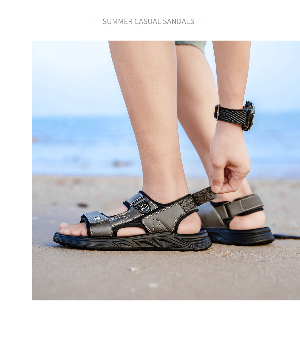 Warrior Men's Sandals Summer Breathable Versatile Thick-Soled Beach Shoes Fashion Sports Comfortable Casual Shoes Gray Black Size 41 21