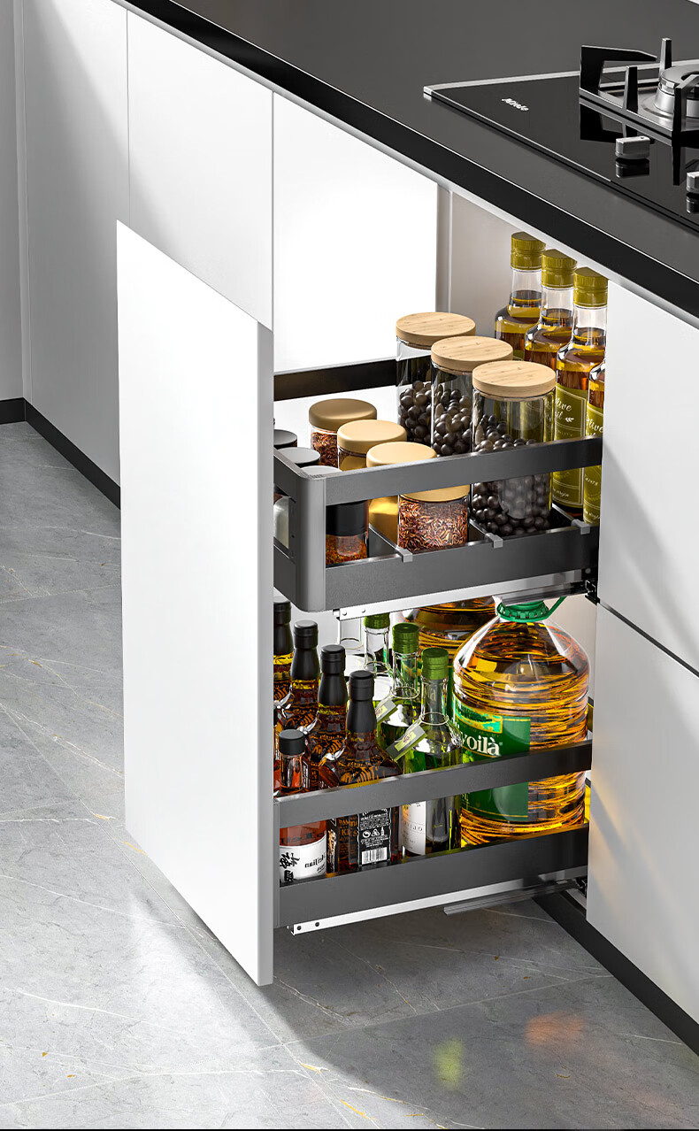 Micoe Four Seasons Pull-Out Spice Basket Double-Layer Aluminum Alloy Soft-Close Kitchen Cabinet Drawer Organizer Rack 1