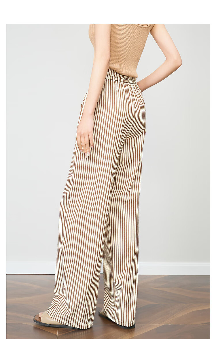Demana Cloud Cotton Vintage Korean Style Striped Wide-Leg Drawstring Elastic Waist Slimming Women's Casual Pants for Spring and Autumn 20