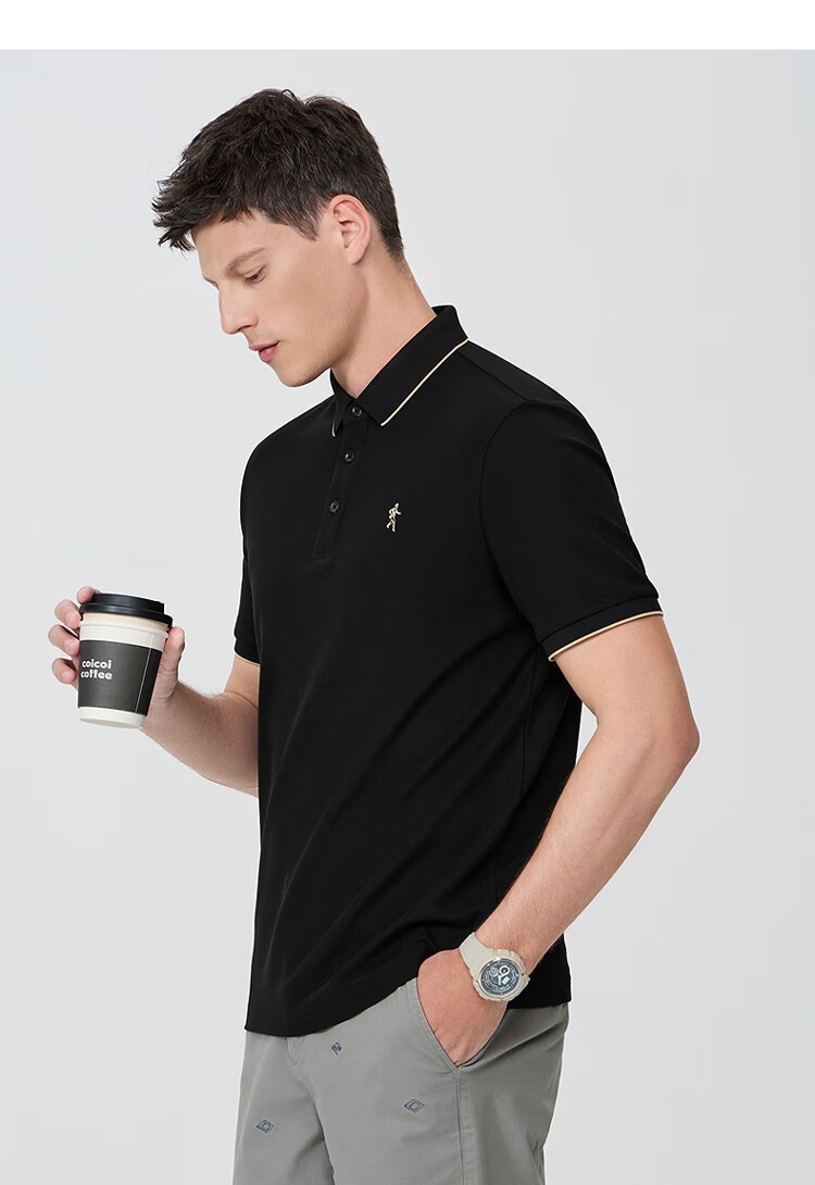 DANCING WOLVES [7A Antibacterial 2A Anti-Mite] Cool And Shape-Retaining Collar Breathable Men's Short Sleeve POLO, 102 Navy Blue, 2XL(185) 7