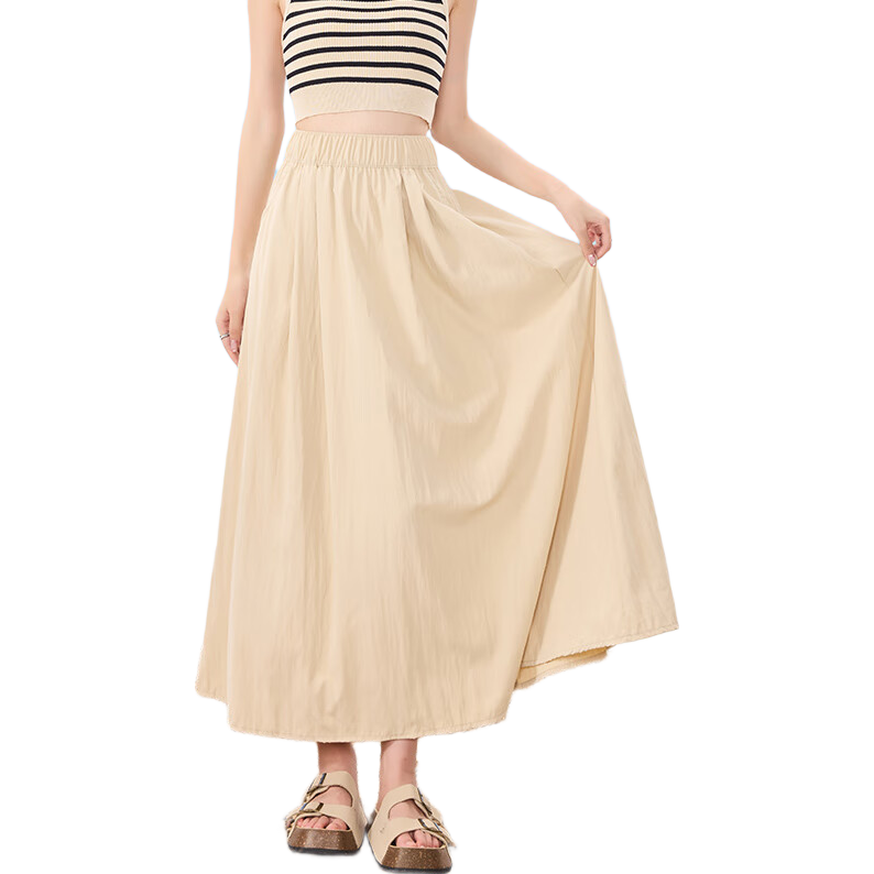 Ziyouxi Women's Midi Skirt, 2026 New Summer Thin Style, High-Waisted A-Line Slimming Umbrella Skirt, Pleated Long Skirt, Petite Yamamoto Skirt