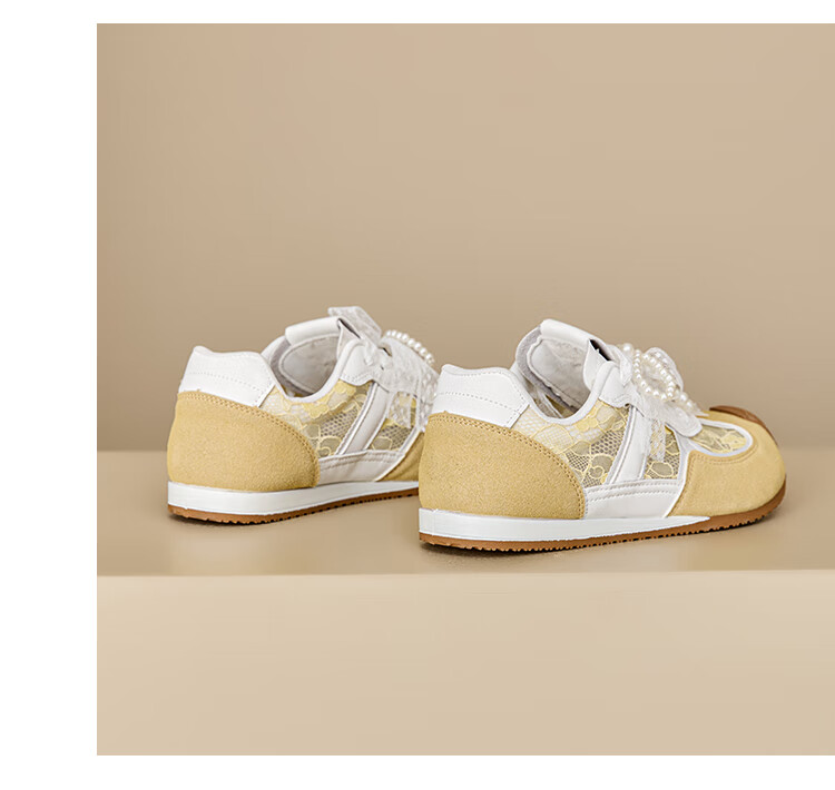 La Chapelle German Training Shoes Bow Mesh Shoes Autumn New Breathable Lightweight Sports Casual Versatile Sneakers Beige 37 9