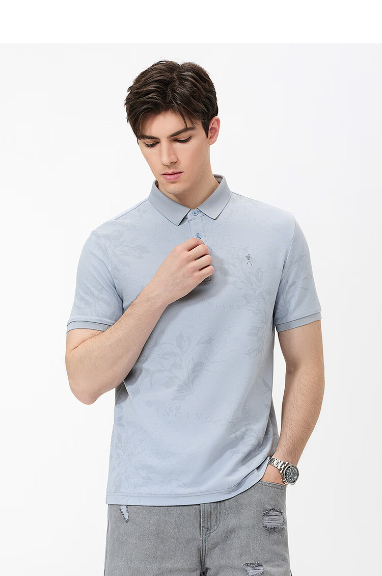 DANCING WOLVES [7A Antibacterial & 2A Anti-Mite] All-Over Embroidery Cool-Touch Men's Short-Sleeve POLO 113 Light Blue M (170) 6
