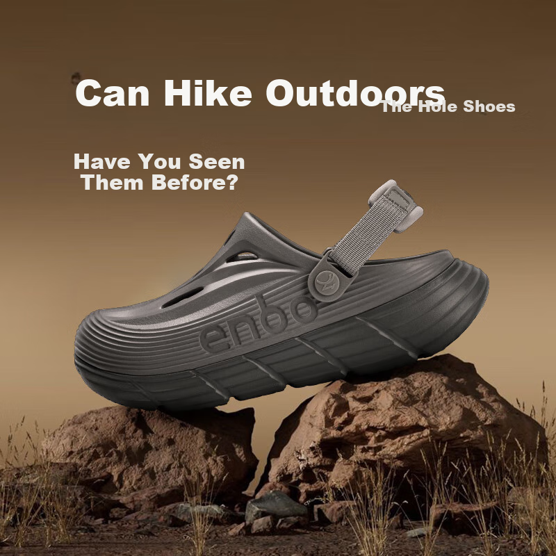 ENBO Sandals, Couple's Hole Shoes, Breathable Non-Slip Closed-Toe Slippers, Versatile Casual Beach Shoes for Outdoor Wear, Rainy Gray, Size 43
