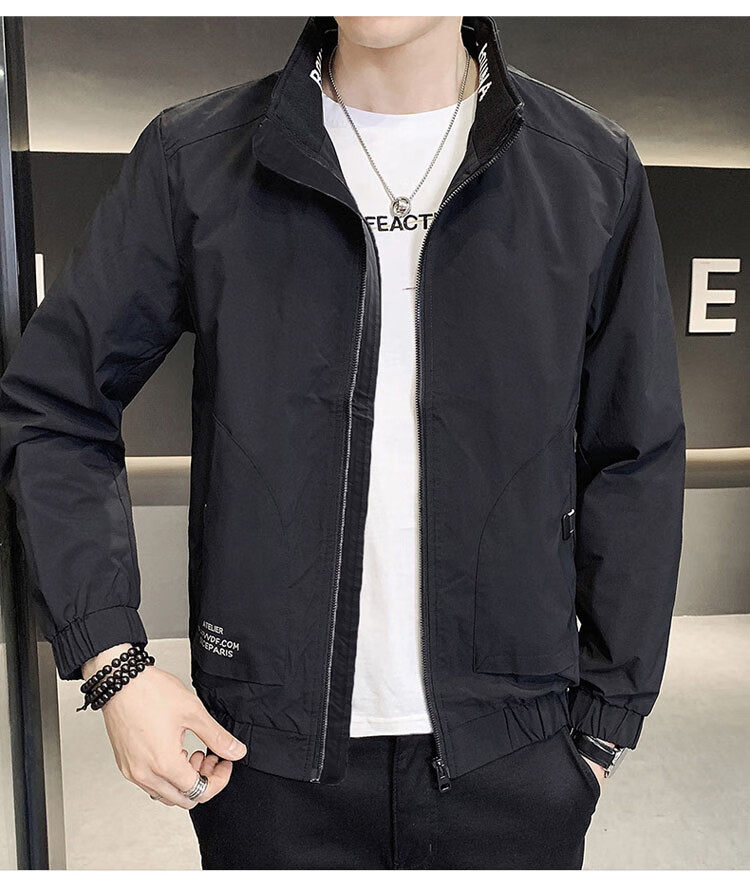 ROMON Men's Spring Casual Jacket Trendy Loose Fit Black XL 20