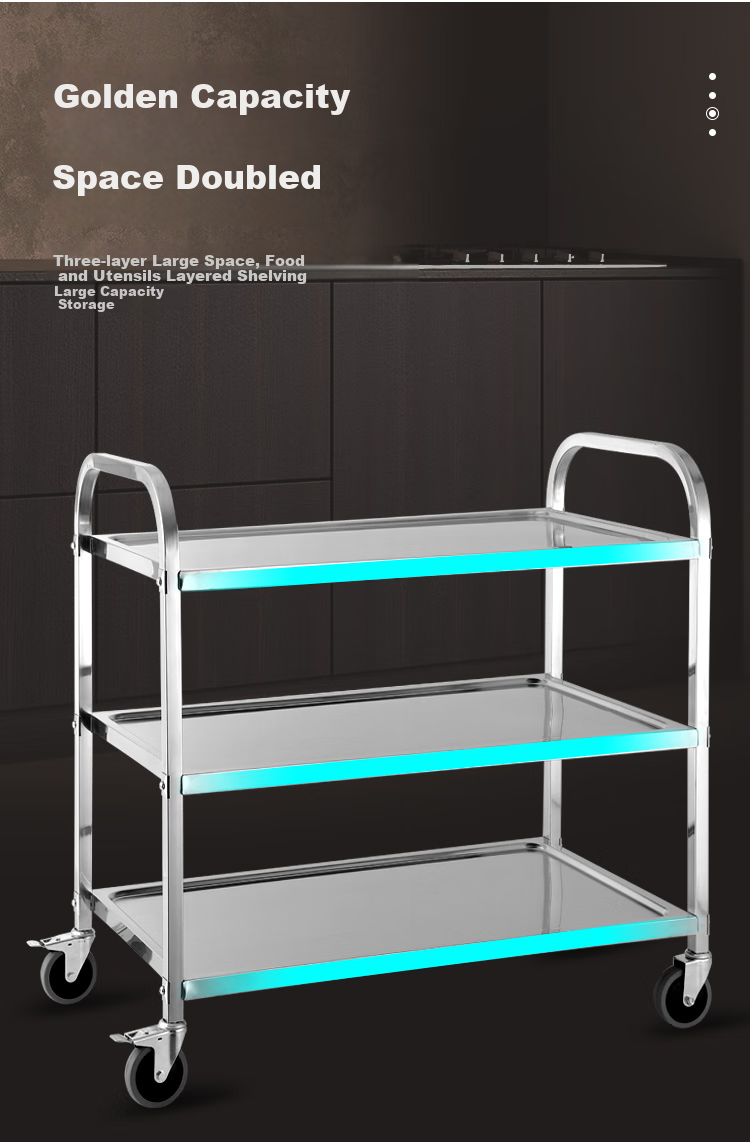 Ourunzhe Stainless Steel Mobile Food Delivery Cart, Push-Pull Serving Cart for Hotels And Restaurants, Beverage Trolley, Large Size 95*50*92.8cm 5