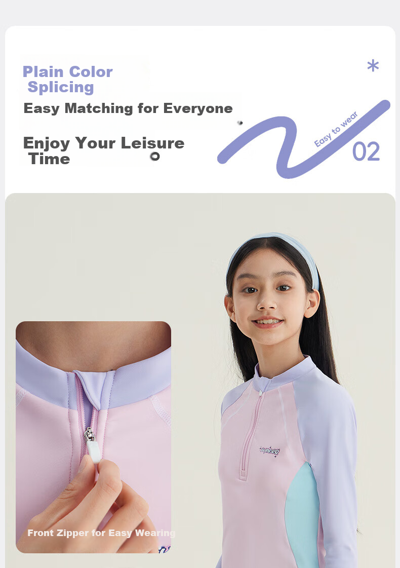 Li-Ning Children's Swimsuit, Girls' Long-Sleeve Sun Protection Two-Piece Professional Surfing Suit, Printed Long Pants, Swimming Gear, 0091 Purple, Size 150 2