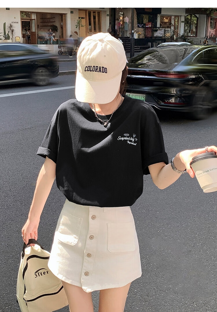 TonLion 2025 Summer Women's Back Text Print Short-Sleeve T-Shirt, Black, M 10