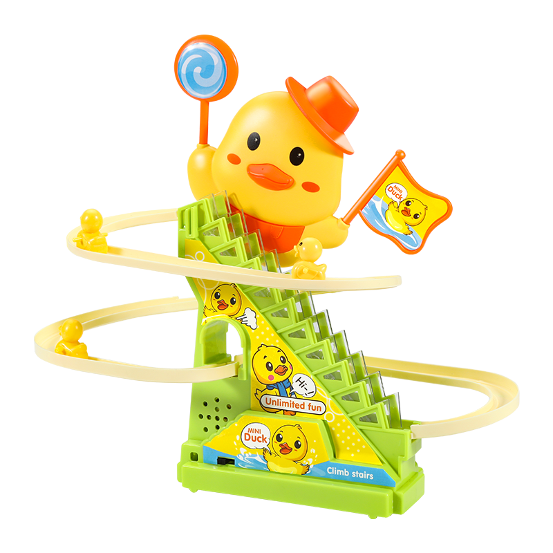 Anby Families Children's Toys for 0-6 Months And 1-3 Years Old, Head-Lifting Training, Little Yellow Duck Climbing Stairs Track, Musical Birthday Gift