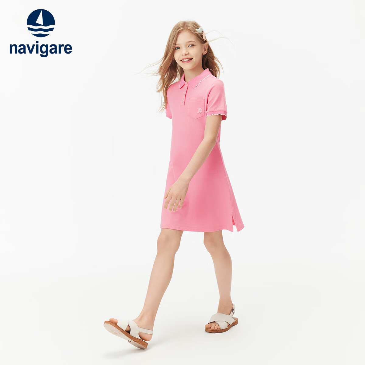 Navigare Girls' Dress, Children's Summer Thin Cool Sports Polo Dress, Casual Moment, Cherry Blossom Pink, Size 140