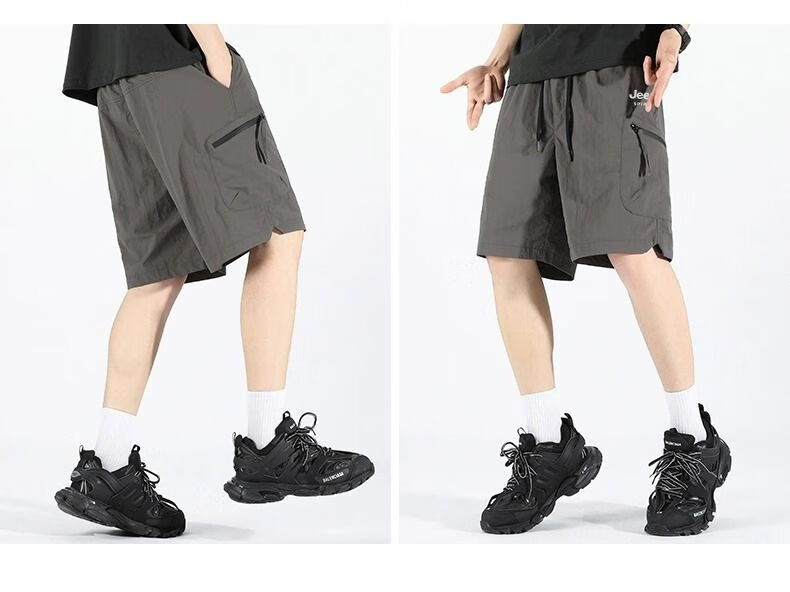 JEEP SPIRIT Men's Cargo Shorts, Summer Ice Silk Loose Casual Five-Point Pants, Outdoor Quick-Dry Sports Shorts for Men, Army Green, Size M 7