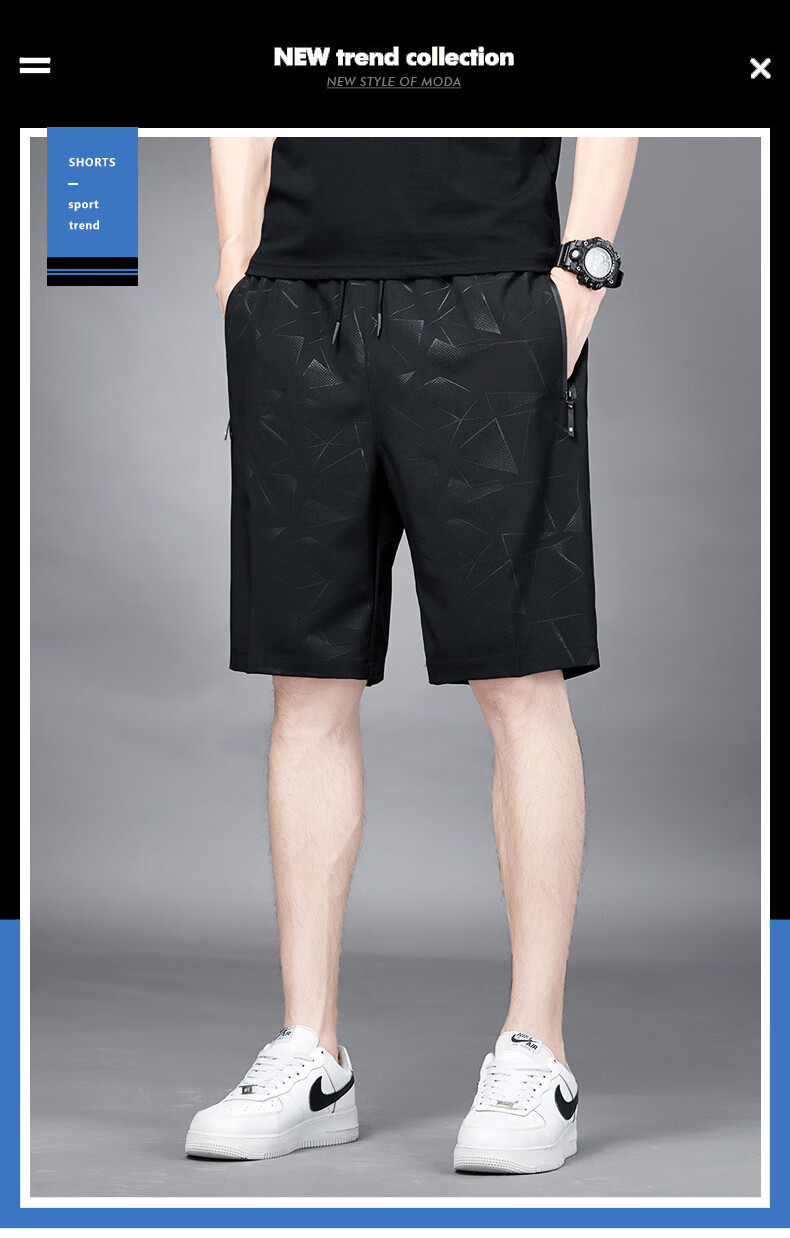 ROMON Men's Shorts, Summer Business Fashion Printed Loose-Fit Large Size Thin Quick-Dry Ice Silk Sports Casual Five-Point Pants 1