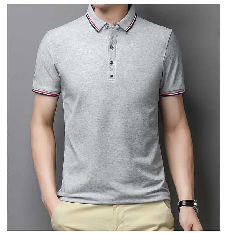 ROMON Men's Heavyweight Double Pique Cotton Soft Ice-Feel Smooth Stretch Seamless Business Short Sleeve Polo Shirt White XL 9