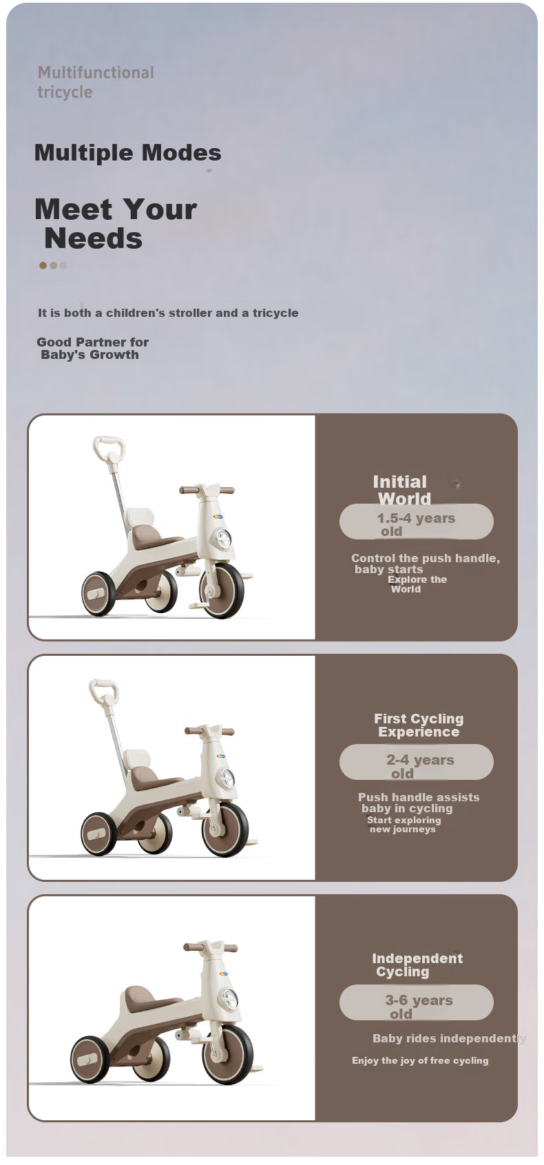 ANGI BABY Kids Tricycle Baby Pedal Bike Multifunctional Lightweight Foldable Stroller 2
