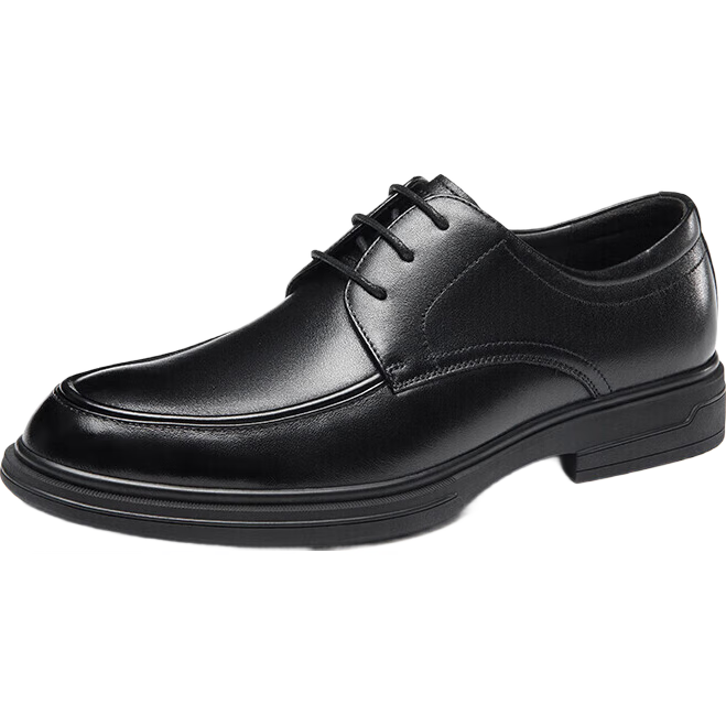 Aokang Lace-Up Comfortable Sole Solid Color Business Formal Breathable Men's Leather Shoes Black Size 43