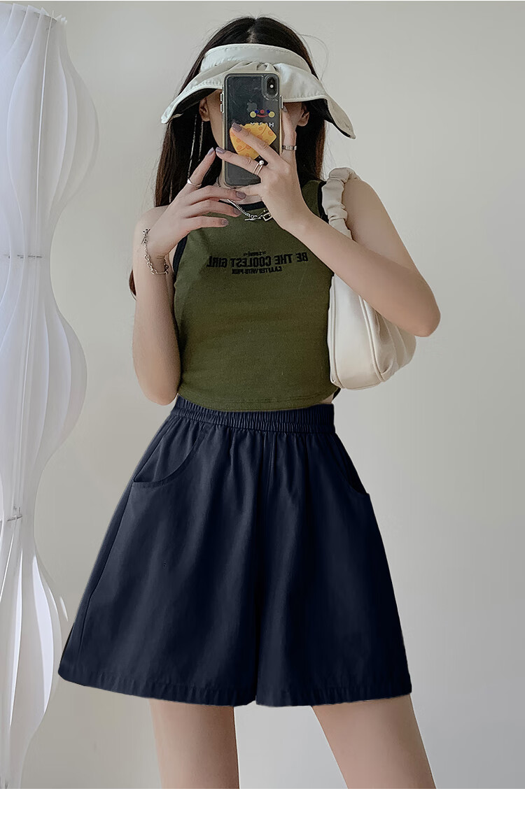 Free Style Pure Cotton Workwear Shorts for Women Summer 2026 New High Waist Slim Loose Wide Leg Outdoor Running Casual Knee-Length Pants 14