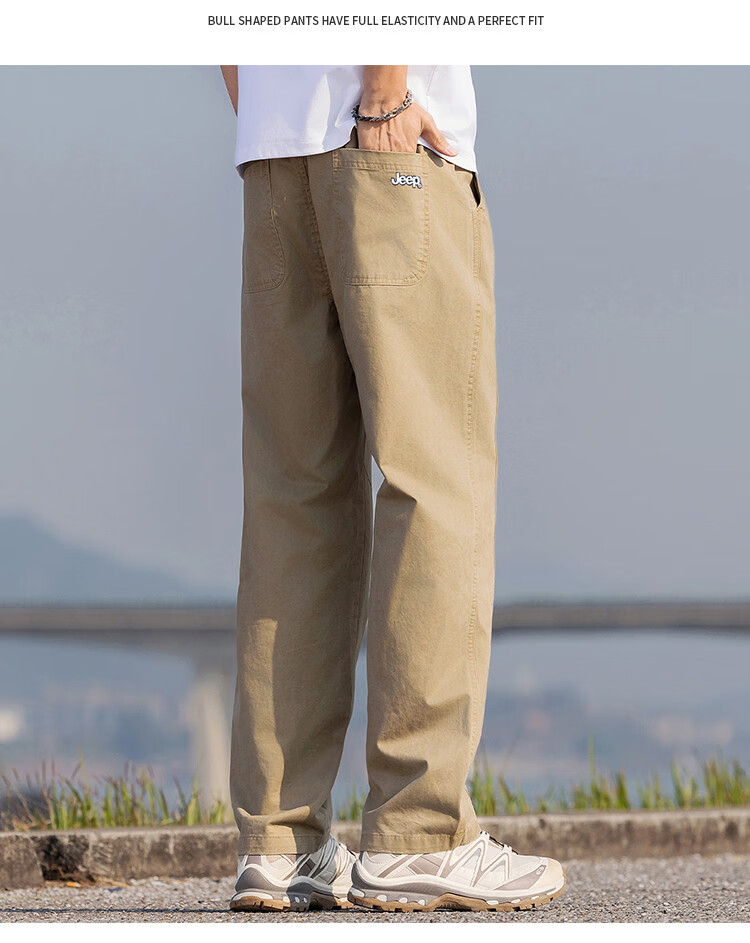 JEEP [Pure Cotton Lightweight] Straight-Leg Casual Pants for Men, 2026 Summer New Style Cargo Wide-Leg Trousers, Men's Long Pants 11