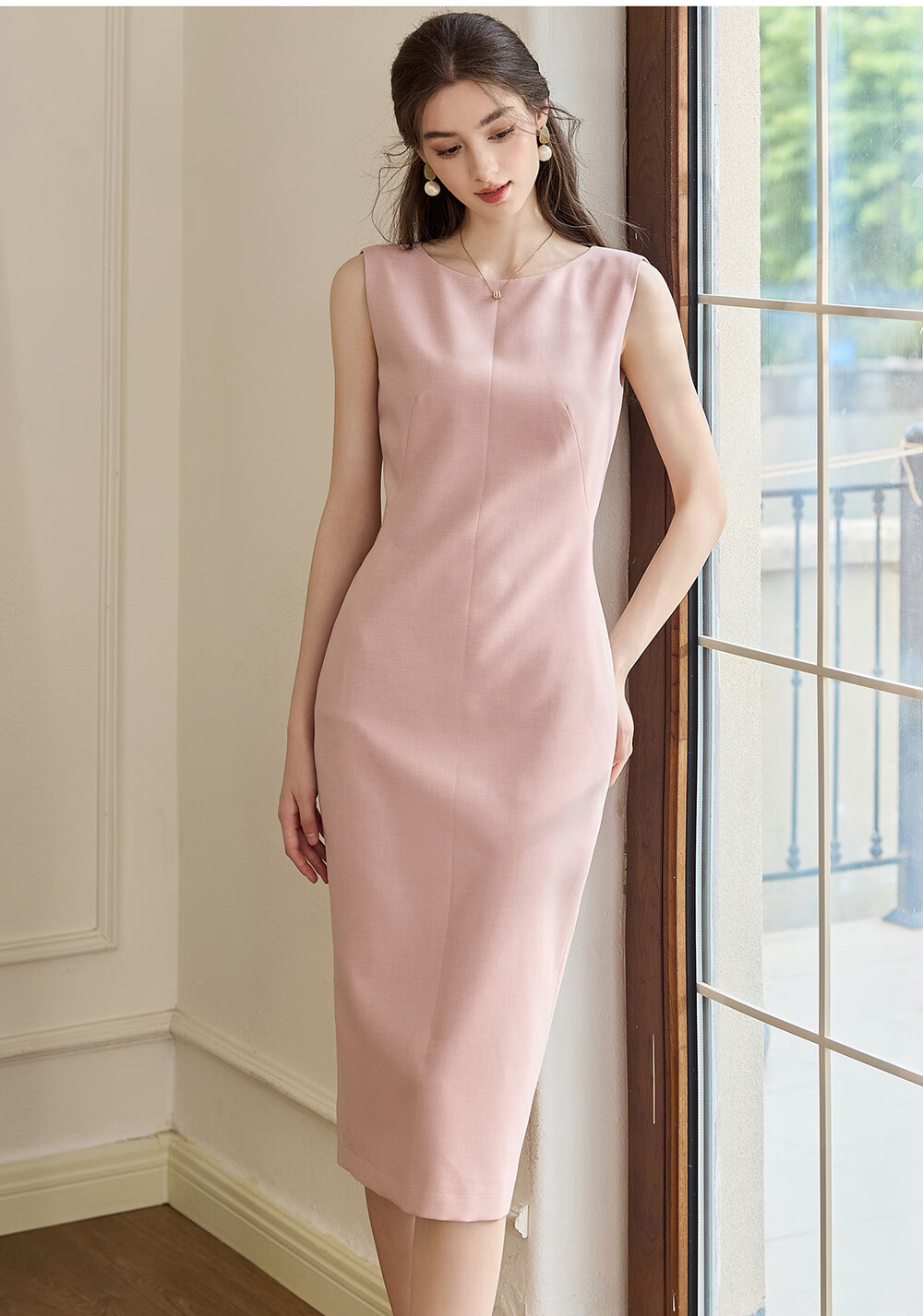 ROEYSHOUSE Elegant Sleeveless Dress for Women, Spring 2026 Collection, Sophisticated Waist-Cinching Mid-Length Dress 10986, Apricot Color, Size S 15